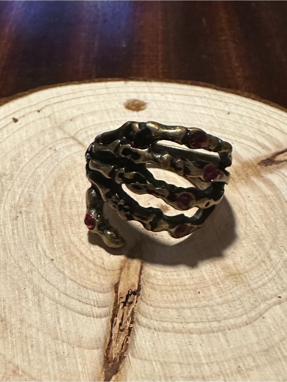 Bronze-Tone Skeleton Hand Ring with Rhinestones Size 6